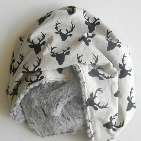 Large Minky Baby Blanket- Baby Boy Blanket- Black Stag Rustic- Black and Grey- Nursery Blanket- Size 41 x 34"