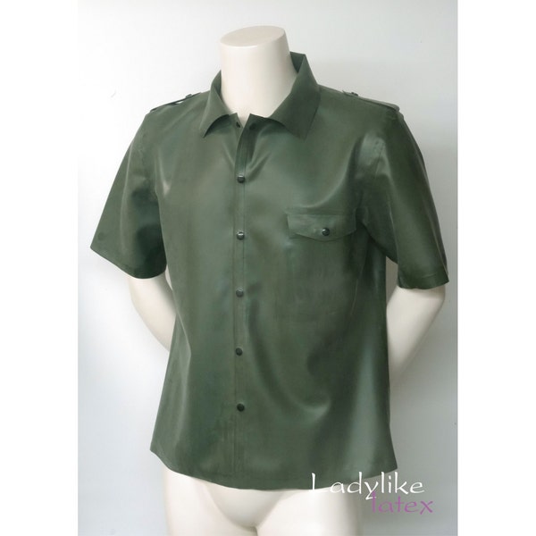 Mens Latex Rubber Short Sleeve Shirt with breast pocket and epaulets - 0.50mm latex