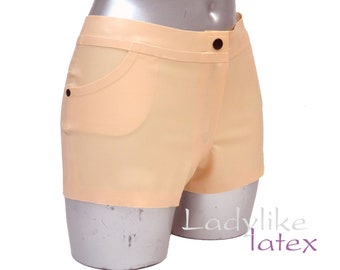 Women's Latex Rubber Shorts with front zip and two front pockets