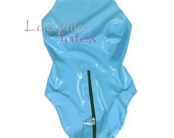 Halter Neck Latex Rubber Body / Sleeveless Leotard / Swimsuit with 2-way crotch zip