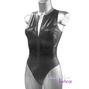 Traje de baño de látex con cremallera frontal / Malla sin mangas / Traje de baño