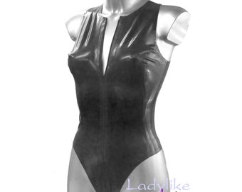 Latex Rubber Zip Front Body / Sleeveless Leotard / Swimsuit