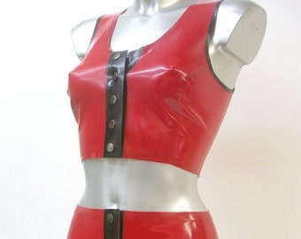 Latex Rubber Cropped Top  with Snap Fastener/Popper Front