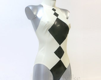 Diamond Pattern Halter Neck Latex Rubber Body / Sleeveless Leotard / Swimsuit