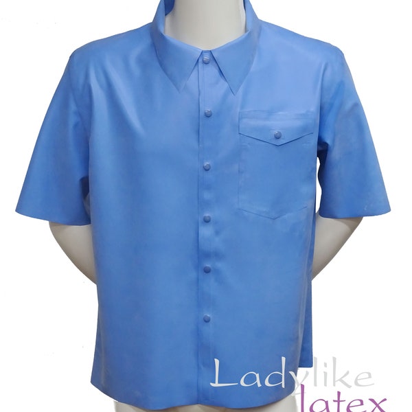 Mens Latex Rubber Short Sleeve Shirt with breast pocket and epaulets - 0.40mm