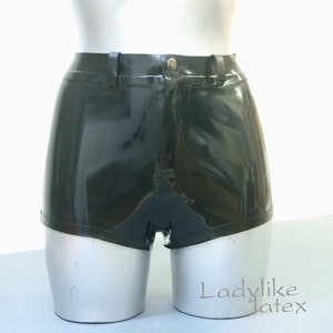 Latex Rubber Shorts with front zip and press stud fastening - Male or female fit available