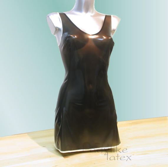 rubber mini dress Latex Rubber Mini Dress With Slightly Flared Skirt