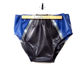 Mens briefs with elasticated waist and legs  in latex rubber.