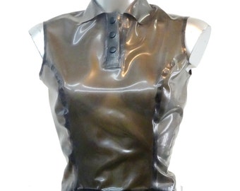 Latex Rubber Sleeveless Polo Top