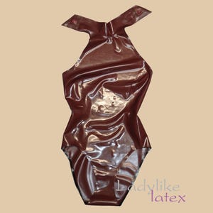 Maillot de látex con cuello halter: Cuerpo marrón chocolate - Talla 8