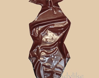 Halter Neck Latex Rubber Leotard: Chocolate Brown Body - Size 8