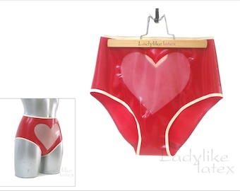 Latex Rubber High Waist briefs with translucent heart shaped windows