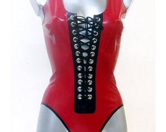 Latex Rubber Lace Up Front Latex Rubber Body / Sleeveless Leotard