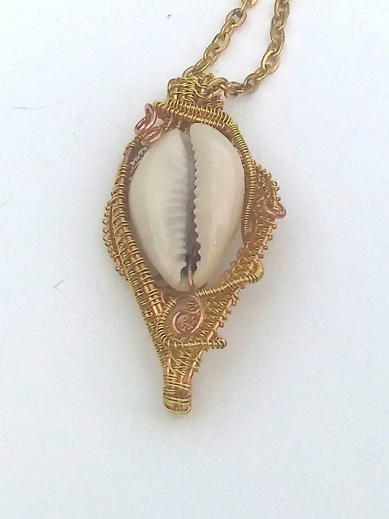 Wire Wrapped Cowrie Shell Pendant SOLD Unisex Surf Necklace, Wire Wrap Shell Cowrie Shell Necklace Natural Sea Shell