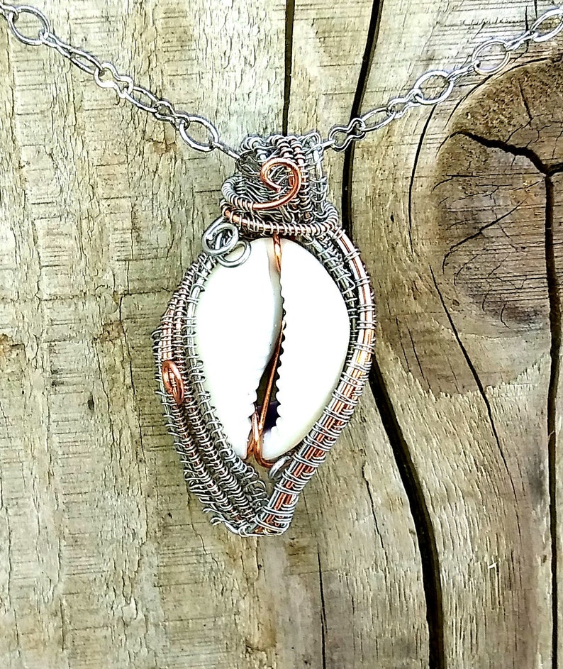 Wire Wrapped Cowrie Shell Pendant SOLD Unisex Surf Necklace, Wire Wrap Shell Cowrie Shell Necklace Natural Sea Shell