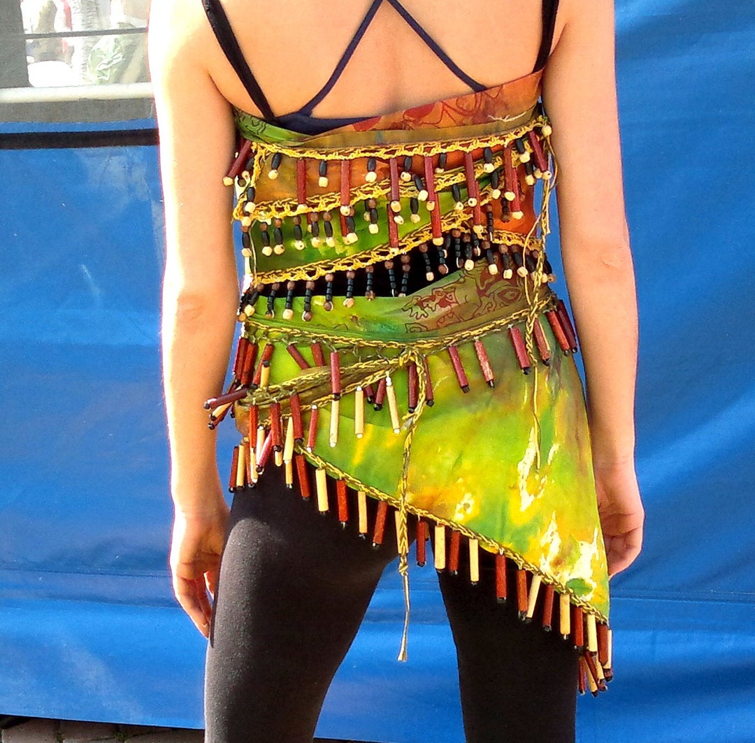 Hippie Tie Dye Belt, Beaded African Wrap Skirt, Pareo Sarong, Beach