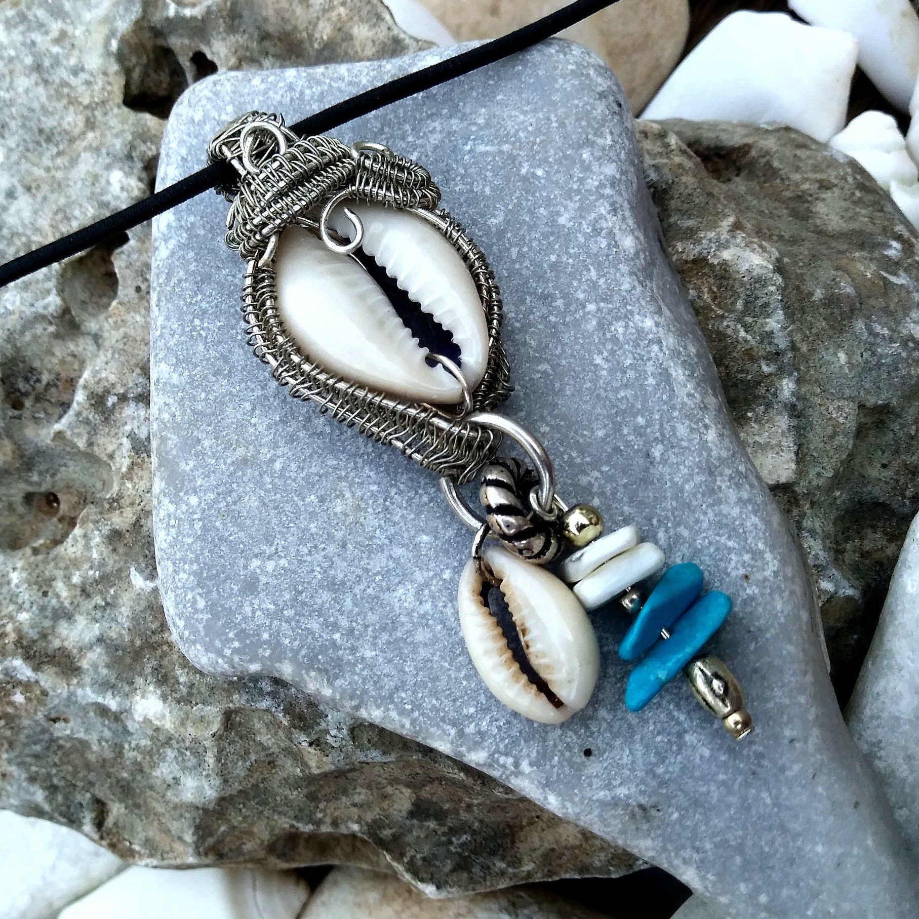 Wire Wrapped Cowrie Shell Pendant SOLD Unisex Surf Necklace, Wire Wrap Shell Cowrie Shell Necklace Natural Sea Shell