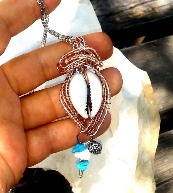 Wire Wrapped Cowrie Shell Pendant SOLD Unisex Surf Necklace, Wire Wrap Shell Cowrie Shell Necklace Natural Sea Shell