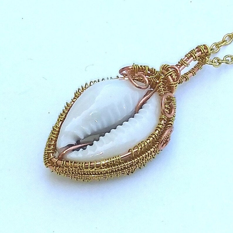 Wire Wrapped Cowrie Shell Pendant SOLD Unisex Surf Necklace, Wire Wrap Shell Cowrie Shell Necklace Natural Sea Shell