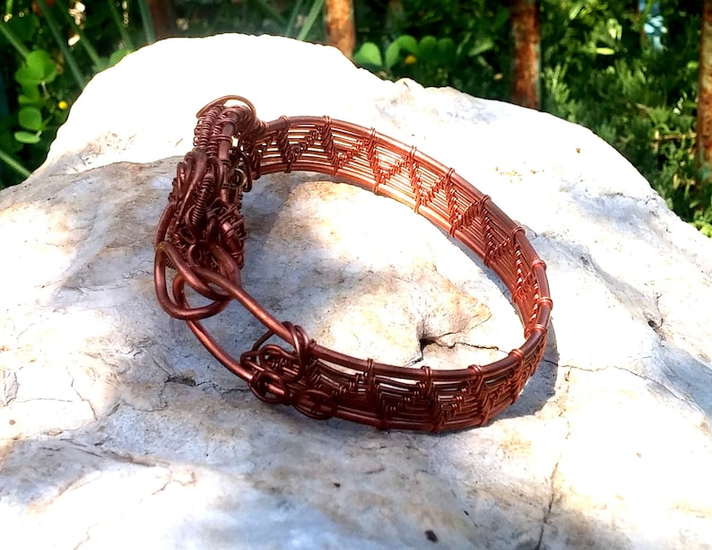 Cooper Artisan Modern Bracelet Tiger Eye Wirewrapped Bracelet Cooper Wire Jewelry Ornament Stone Bracelet Cuff Earthy Weave Bangle