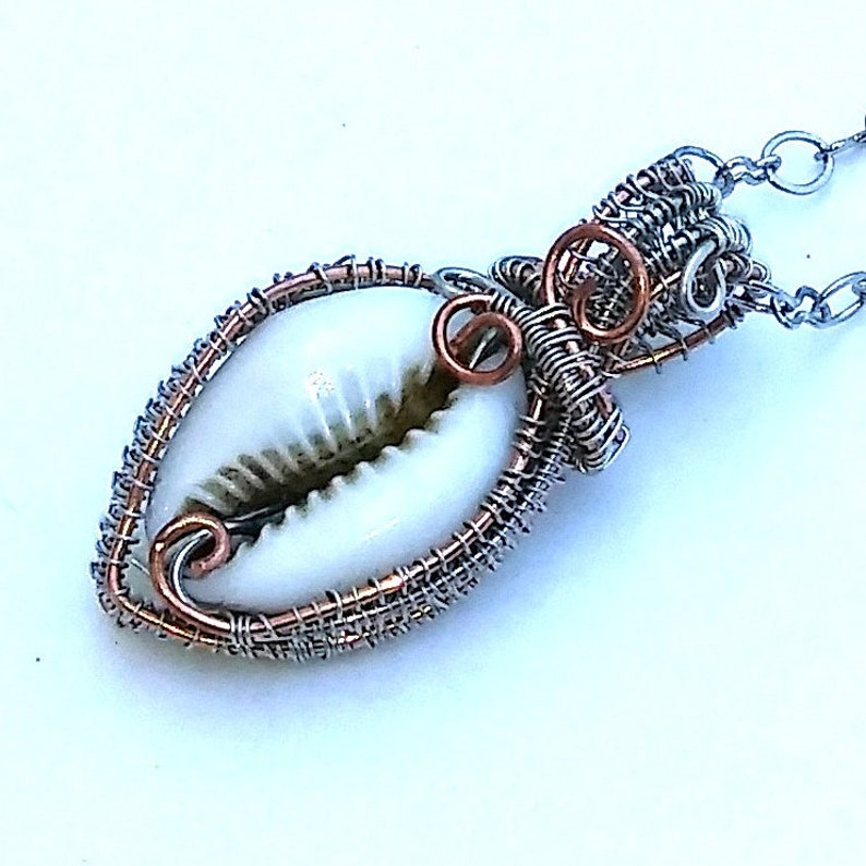 Wire Wrapped Cowrie Shell Pendant SOLD Unisex Surf Necklace, Wire Wrap Shell Cowrie Shell Necklace Natural Sea Shell