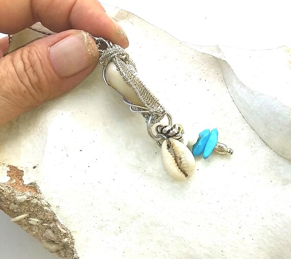 Wire Wrapped Cowrie Shell Pendant SOLD Unisex Surf Necklace, Wire Wrap Shell Cowrie Shell Necklace Natural Sea Shell