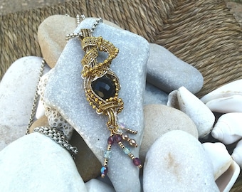 Wire Wrapped Crystal Pendant Necklace, Faceted Purple Bead Pendant