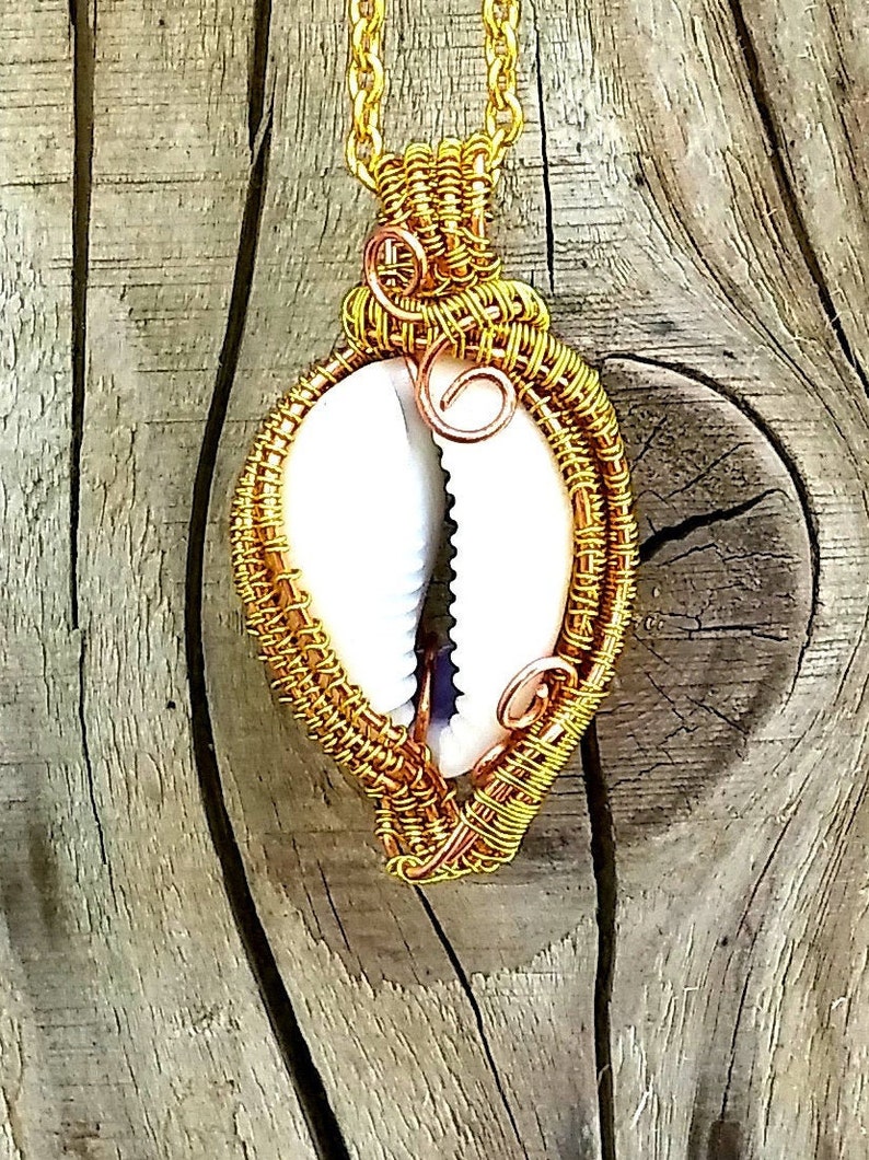 Wire Wrapped Cowrie Shell Pendant SOLD Unisex Surf Necklace, Wire Wrap Shell Cowrie Shell Necklace Natural Sea Shell