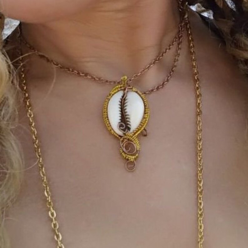 Wire Wrapped Cowrie Shell Pendant SOLD Unisex Surf Necklace, Wire Wrap Shell Cowrie Shell Necklace Natural Sea Shell