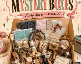 Mystery Craft Stash Box – Mixed Media, Vintage, Embellishments, IOD Transfers, Moulds, Bells, Tinsel