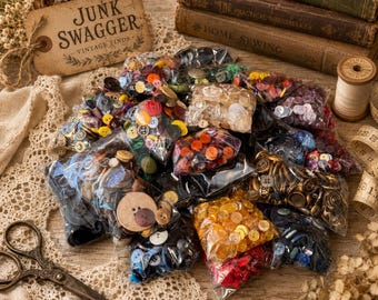Vintage Button Bundle | 80–100 Mixed Sewing Buttons | Assorted Colors & Sizes | Junk Journal Supplies | Craft Embellishments | Ephemera