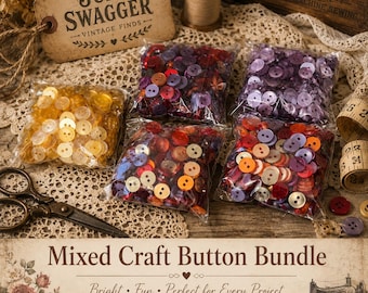 Mixed Craft Button Bundle | 80–100 Assorted Sewing Buttons | Colorful Button Mix | Junk Journal Supplies | Card Making | DIY Craft Embellish