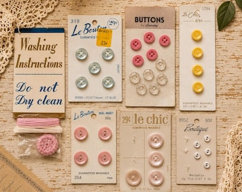 Vintage Buttons on Partial Original Card - Incomplete Carded Buttons | Sewing Notions | Junk Journal | Ephemera
