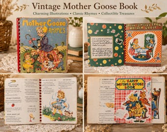 Mother Goode Rhymes- cottagecore aesthetic, vibrant vintage illustrations, copyright 1943