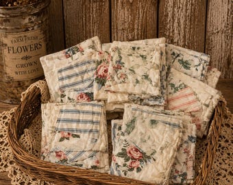 Vintage Quilt Pieces - journals, jewelry, collage, crafts, mug coasters, pot holders, pouches, crumb quilt