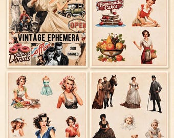 Vintage Ephemera Cut & Collage Book - journaling, decoupage, retro, reminisce