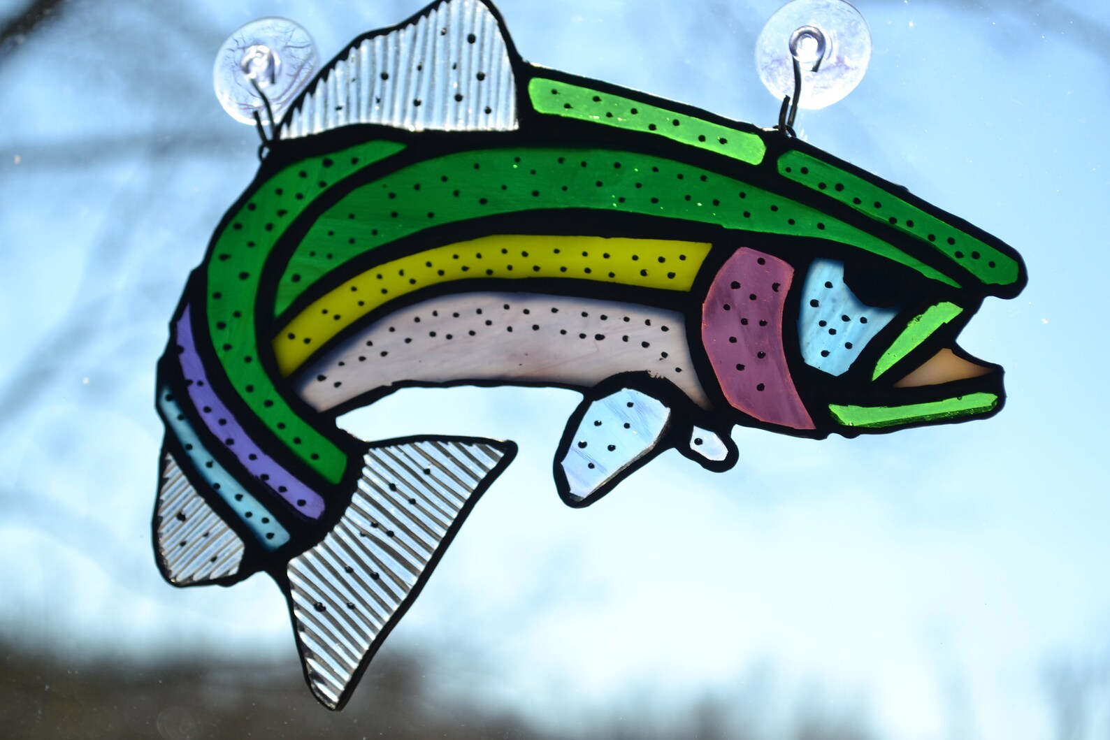 Stained glass suncatcher rainbow trout Etsy