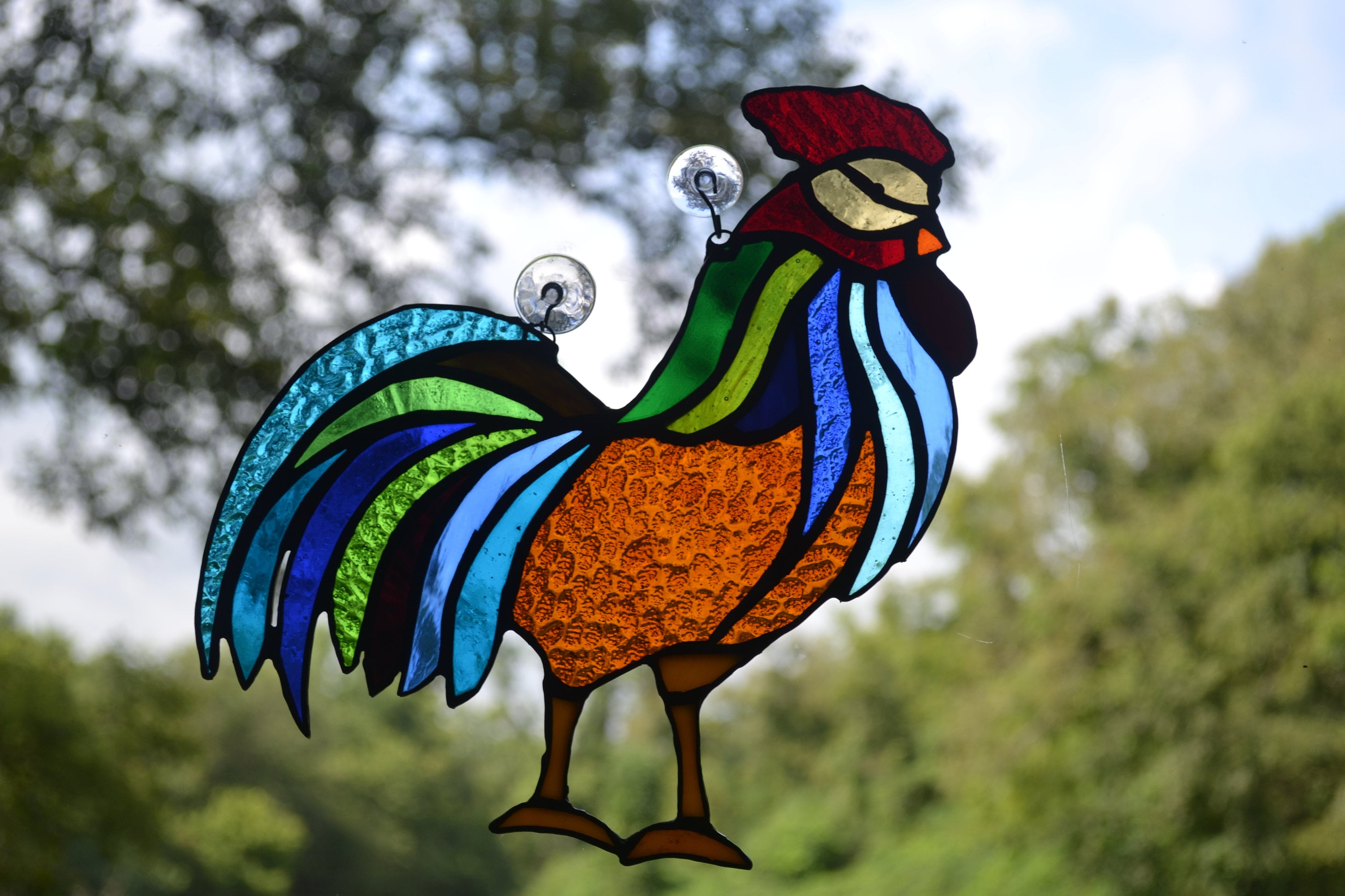 Stained glass suncatcher colorful rooster Etsy