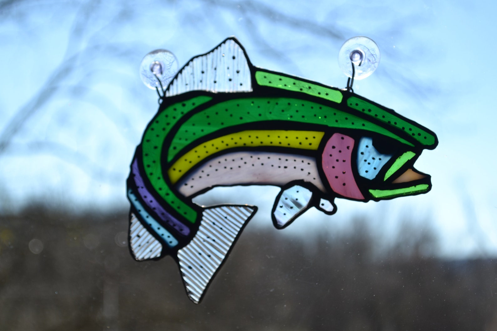Stained glass suncatcher rainbow trout Etsy