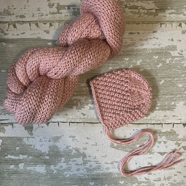 The {Carnation Heather} Newborn Basket Weave Bonnet & Knit Wrap Set