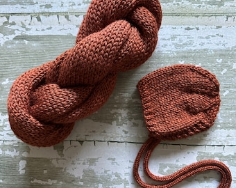 The {Rust Heather} Newborn Bonnet Knit Wrap Set