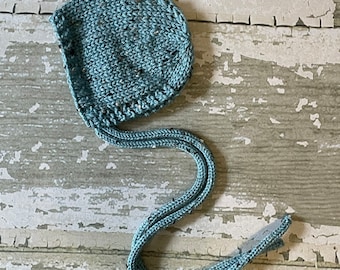 The {Robins Egg Blue Tweed} Newborn Bonnet Knit Wrap Set