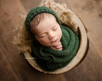 The {Evergreen} Bonnet, Sleepy Cap & Knit Wrap Set