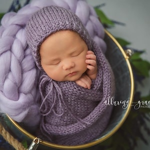 Conjunto de gorro, gorro y manta de punto para recién nacidos Sugar Plum con cola larga.