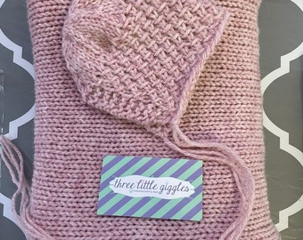 The {Blush Rose} Basket Weave Bonnet & Knit Wrap Set