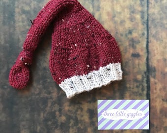 The {Vintage Santa} Solid Red Newborn Long Tailed Sleepy Cap