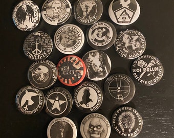 19 Crass records, peace punk, anarcho band buttons / pins