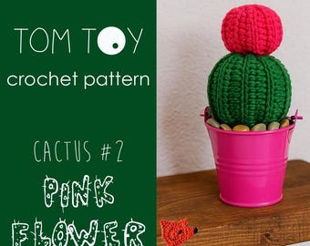 Pink Flower Cactus #2 Digital PDF Crochet PATTERN, TomToy potted cacti plant crocheting instructions, Handmade gift, Cute home office decor 