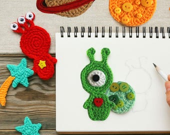 Can we fly to the moon? Outer space Crochet appliques TomToy Collection, 1 piece/set