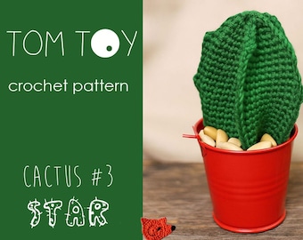 Star Cactus #3 Digital PDF Crochet PATTERN, TomToy potted cacti plant collection, Make your own green cactus, Cute home and office decor